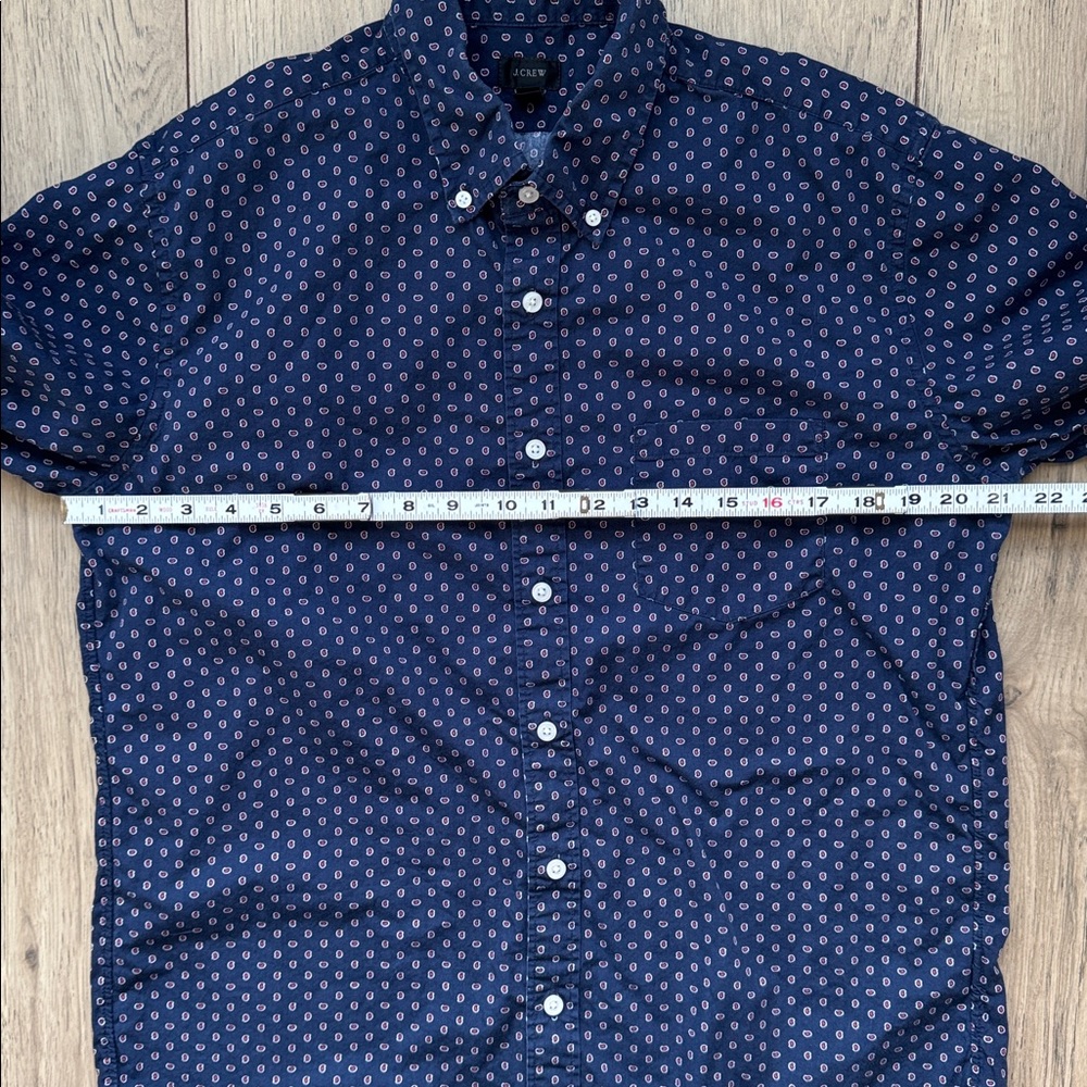 J Crew Slim Fit Navy Paisley Button Down Shirt Men Large Cotton Casual Preppy - Picture 6 of 10